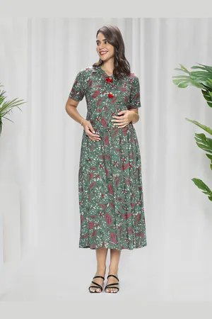 MomToBe Ethnic Motifs Print Maternity Fit & Flare Midi Dress