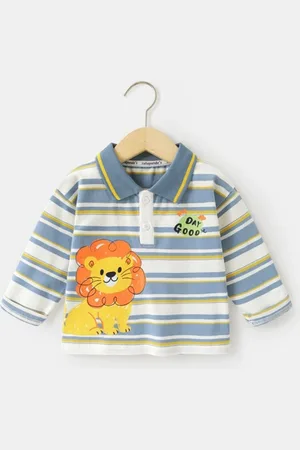 LULU & SKY Girls Striped Polo Collar Cotton Relaxed Fit T-shirt