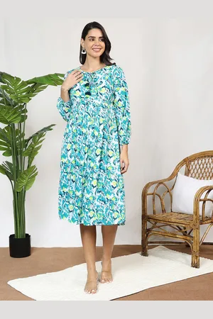 MomToBe Ethnic Motifs Printed Maternity Fit & Flare Midi Ethnic Dress