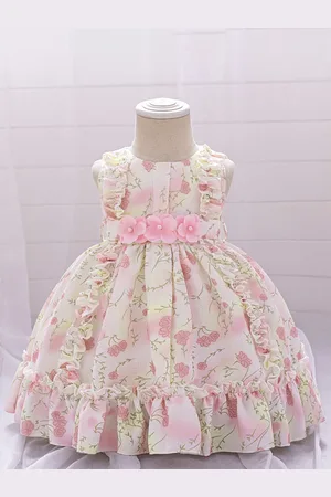 LULU & SKY Girls Floral Printed Ruffles Fit & Flare Maxi Dress