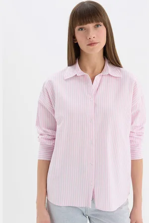 DeFacto Women Spread Collar Vertical Striped Cotton Casual Shirt