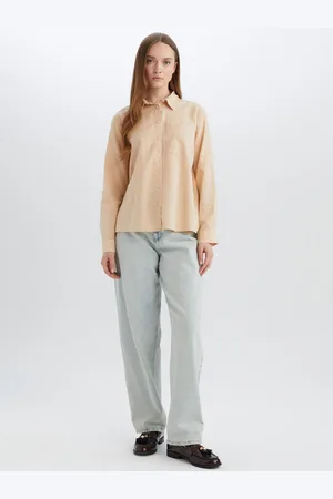 DeFacto Women Spread Collar Solid Cotton Casual Shirt