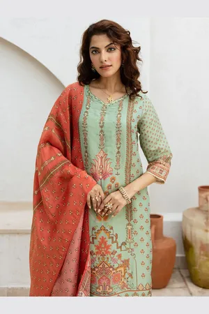 Ishin Floral Printed Beads And Stones Straight Kurta With Trouser And Dupatta