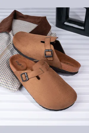 Styli Men Faux Suede Clogs with Buckle Detail
