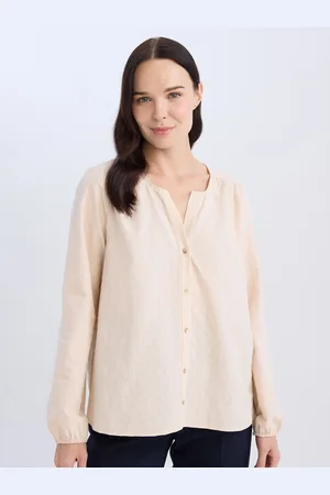 DeFacto Women Collarless Textured Cotton Casual Shirt