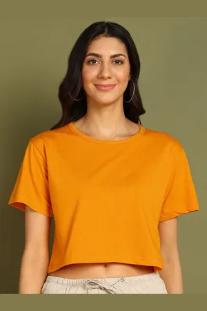 Chozi Women Bio Finish Solid Round Neck Cotton Boxy T-shirt
