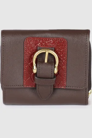 Hidesign Women SHANGHAI Croc Textured Buckle Detail Leather Three Fold Wallet