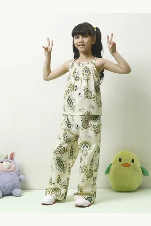 ATHENA S Ethnic Motifs Printed Shoulder Straps Linen Top With Trouser