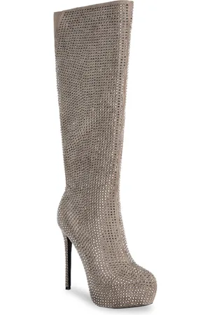 London Rag Women Brown Taupe Embellished Stiletto Calf Regular Boots