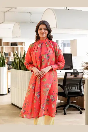 Ambraee Floral Printed A-Line Kurta with Trousers
