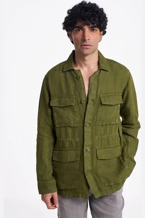 Terra Luna Men Spread Collar Solid Cotton Casual Shacket