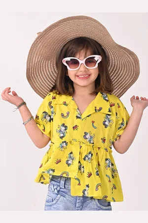Sangria Girls Unicorn Printed Shirt Collar Pure Cotton Top