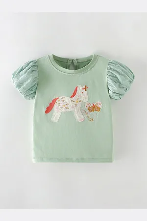 LULU & SKY Girls Embroidered Puff Sleeves Top