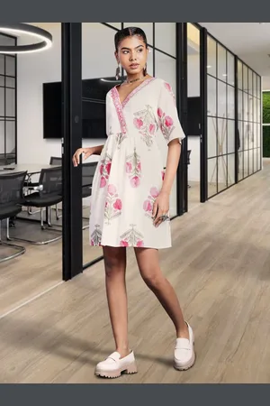 Taavi Sanganeri Folk Floral Printed Pure Cotton Ethnic Dress