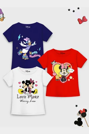 Miss and Chief Girls Pack Of 3 Minnie & Daisy Graphic Printed Cotton T-shirts