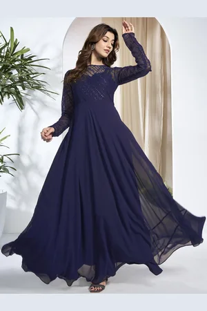 Inddus Women Embroidered Round Neck Maxi Dress