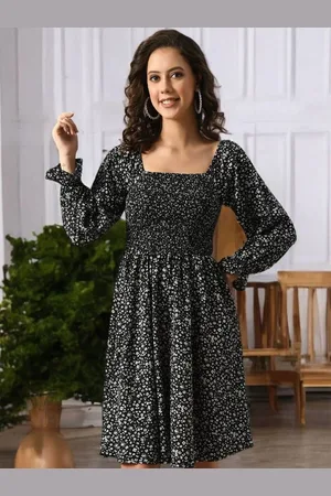 BAESD Women Floral Printed Puff Sleeves Fit & Flare Dress