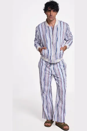 Terra Luna Men Stand Collar Striped Cotton Casual Bomber Jacket