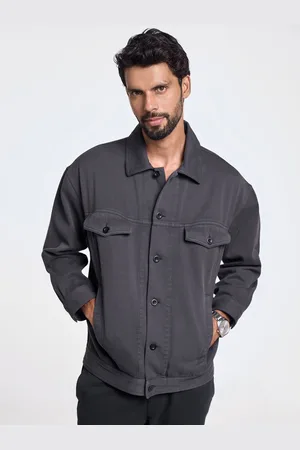 Terra Luna Men Spread Collar Solid Cotton Casual Bomber Jacket