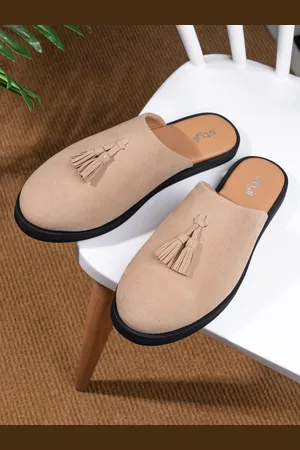 Styli Men Faux Suede Clogs with Tassel Detail
