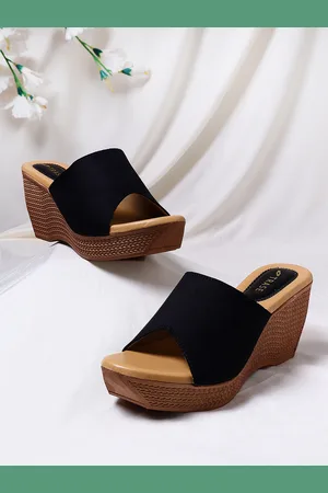 TRASE Women Black Solid Suede Wedges