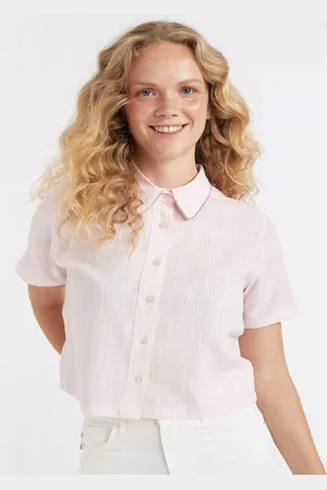 DeFacto Women Spread Collar Solid Cotton Casual Shirt