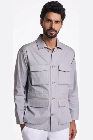 Terra Luna Men Spread Collar Solid Cotton Casual Tailored Jacket