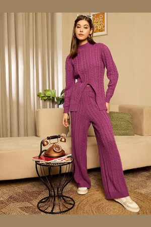 Berrylush Purple High Neck Sweater With Trouser