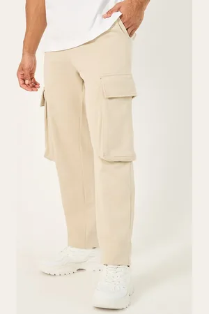 Styli Men Solid Oversized Open Hem Pure Cotton Jogger With Baggy Cargo Pockets