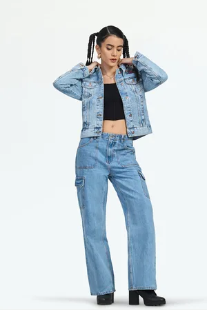 LOVEGEN Women Blue Washed Denim Jacket with Patchwork