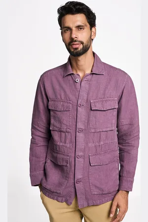 Terra Luna Men Spread Collar Solid Cotton Casual Tailored Jacket