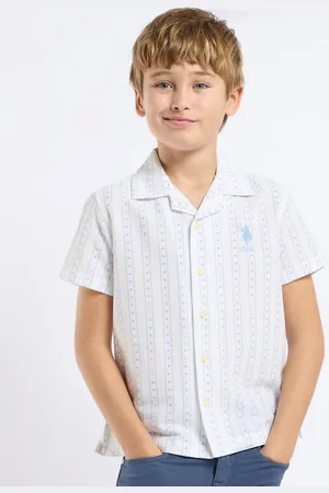 Ralph Lauren Boys Relaxed Fit Cuban Collar Geometric Printed Cotton Casual Shirt