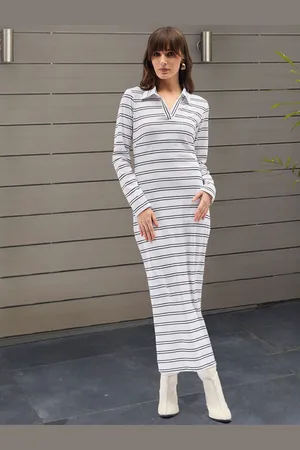 DressBerry Women Striped Shirt Collar Maxi Dress