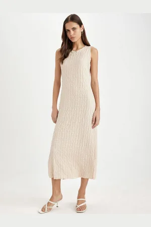 DeFacto Round Neck A-Line Midi Dress