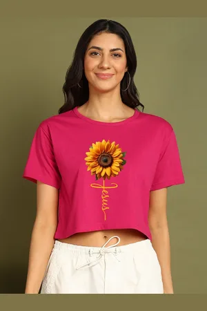 Chozi Women Bio Finish Floral Printed Round Neck Cotton Boxy T-shirt