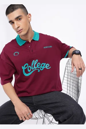 Kook N Keech Collegiate Cool Printed Polo Collar Oversized T-shirt