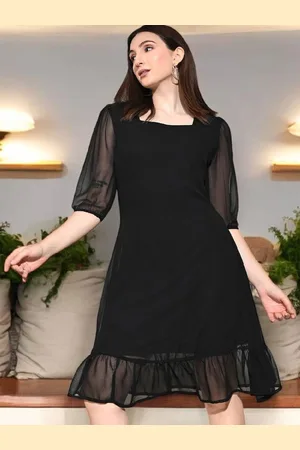 BAESD Women Square Neck Bishop Sleeves A-Line Mini Dress