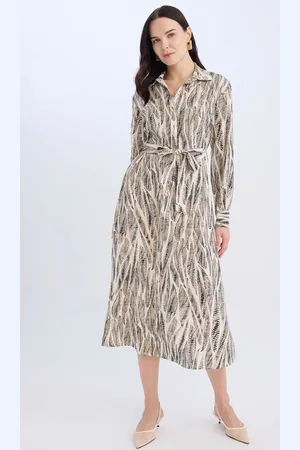 DeFacto Women Printed Shirt Collar Shirt Midi Dress