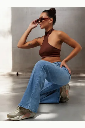 DOLCE CRUDO Women Wide Leg High-Rise Light Fade Stretchable Jeans