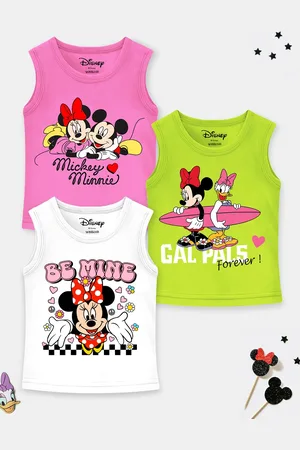 Miss and Chief Girls Pack Of 3 Mickey & Friends Graphic Printed Cotton T-shirts