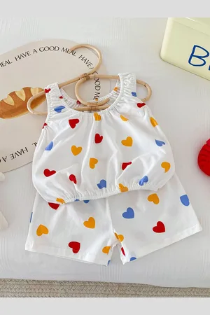 LULU & SKY Girls Printed Sleeveless Cotton Top With Shorts