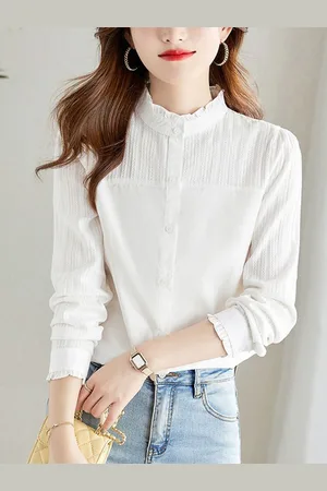 Stylecast Women Self Design Band Collar Cotton Casual Shirt