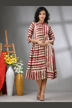 Charukriti Printed Fit & Flared Midi Ethnic Dresses