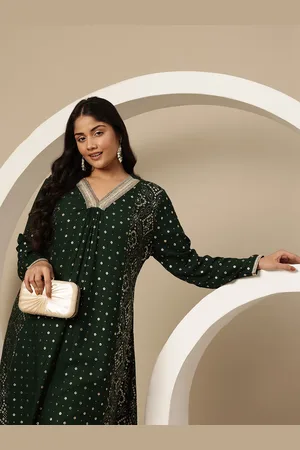 Sztori Plus Size Geometric Foil Print A-Line Kurta