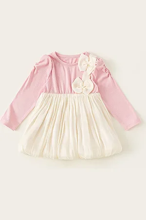 LULU & SKY Girls Solid Round Neck Long Sleeves Fit & Flare Dress
