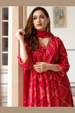 Ishin Women Bandhani Printed Regular Kurta with Trousers & With Dupatta