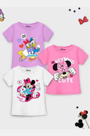 Miss and Chief Girls Pack Of 3 Minnie & Daisy Graphic Printed Cotton T-shirts