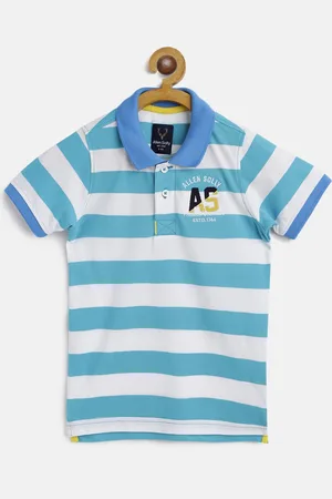 Allen Solly Boys Blue & White Cotton Striped Polo Collar T-shirt
