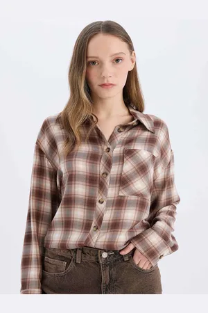 DeFacto Women Spread Collar Tartan Checked Casual Shirt