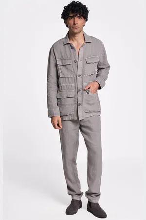 Terra Luna Men Spread Collar Solid Cotton Casual Tailored Jacket